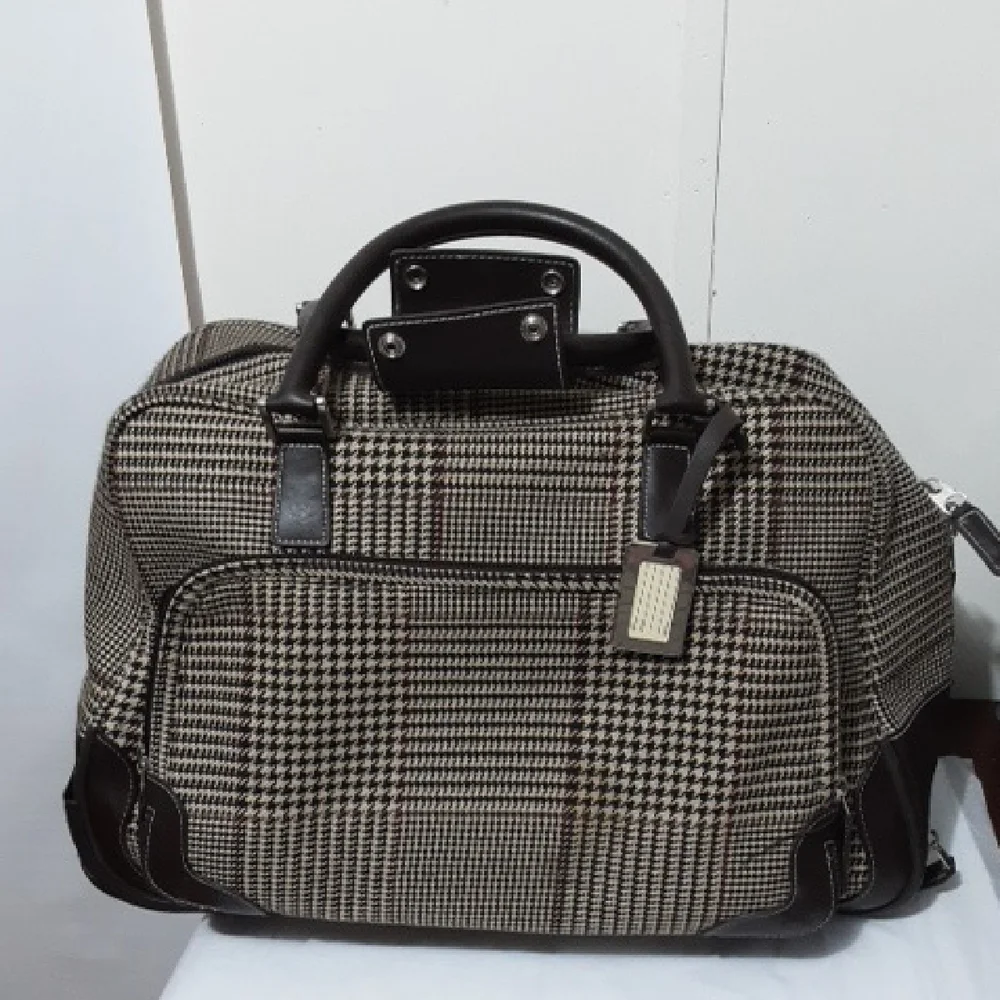 Vintage LAUREN RALPH LAUREN Brown‎ Houndstooth Plaid Duffel Bag